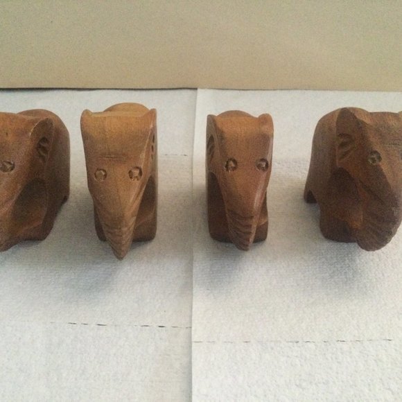 Lot of 4 wood elephant figurines Napkin rings 3.5" long - Picture 2 of 5